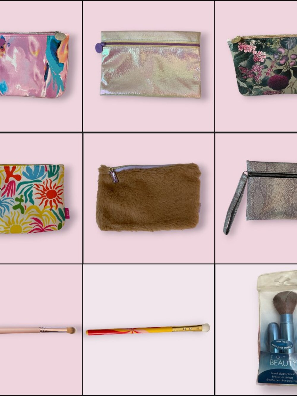 Bundle of Small Cosmetic Zipper Pouches & Travel Makeup Brushes